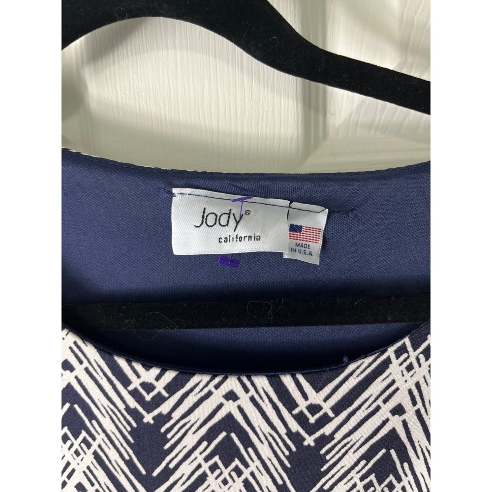 Jody California Midi Dress Womens Large Blue Geometric Chevron Stretch 3/4 Slv - Picture 3 of 8